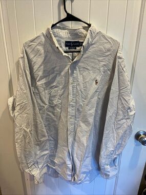 Ralph Lauren Men’s Blue/White Striped Button-Down Shirt Size XXL Cotton EUC Pony